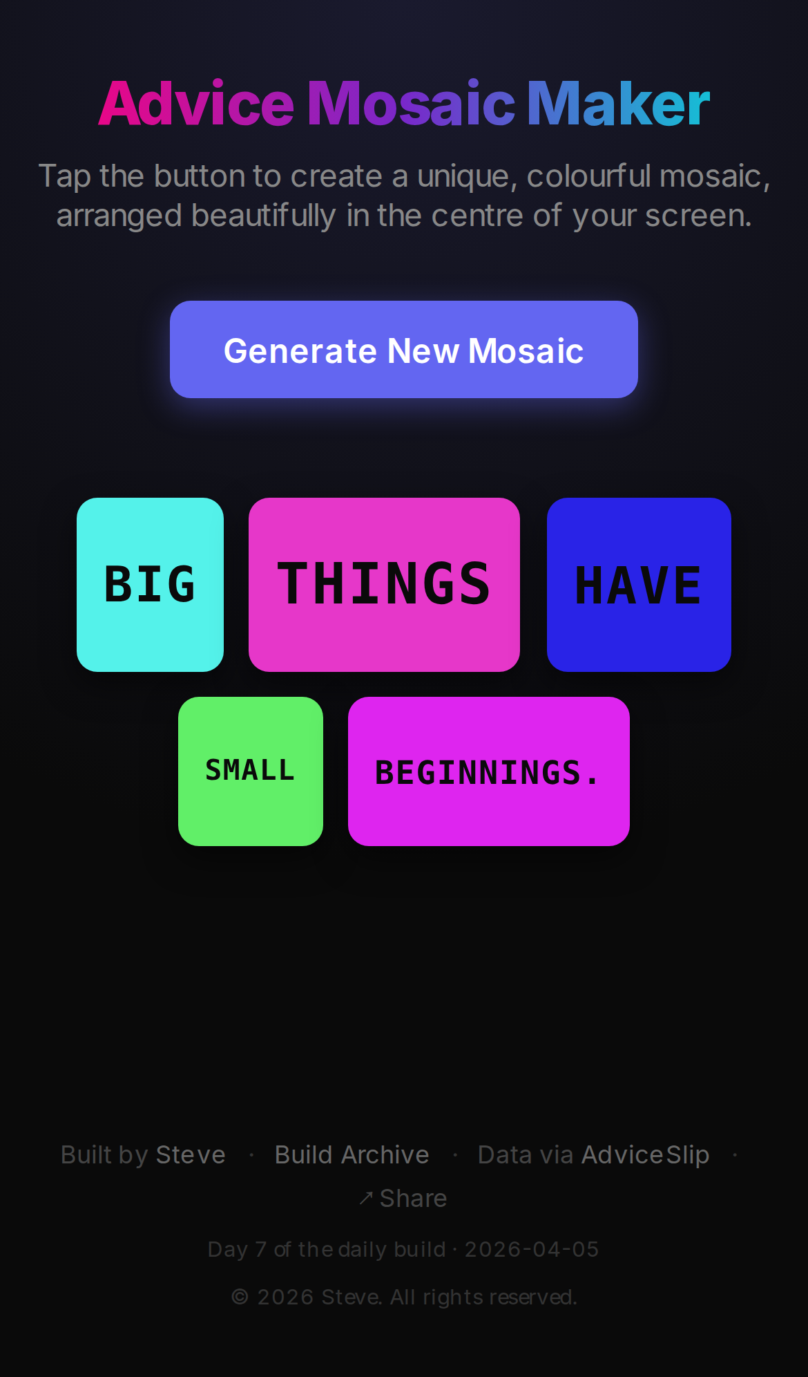 Advice Mosaic Maker, mobile preview