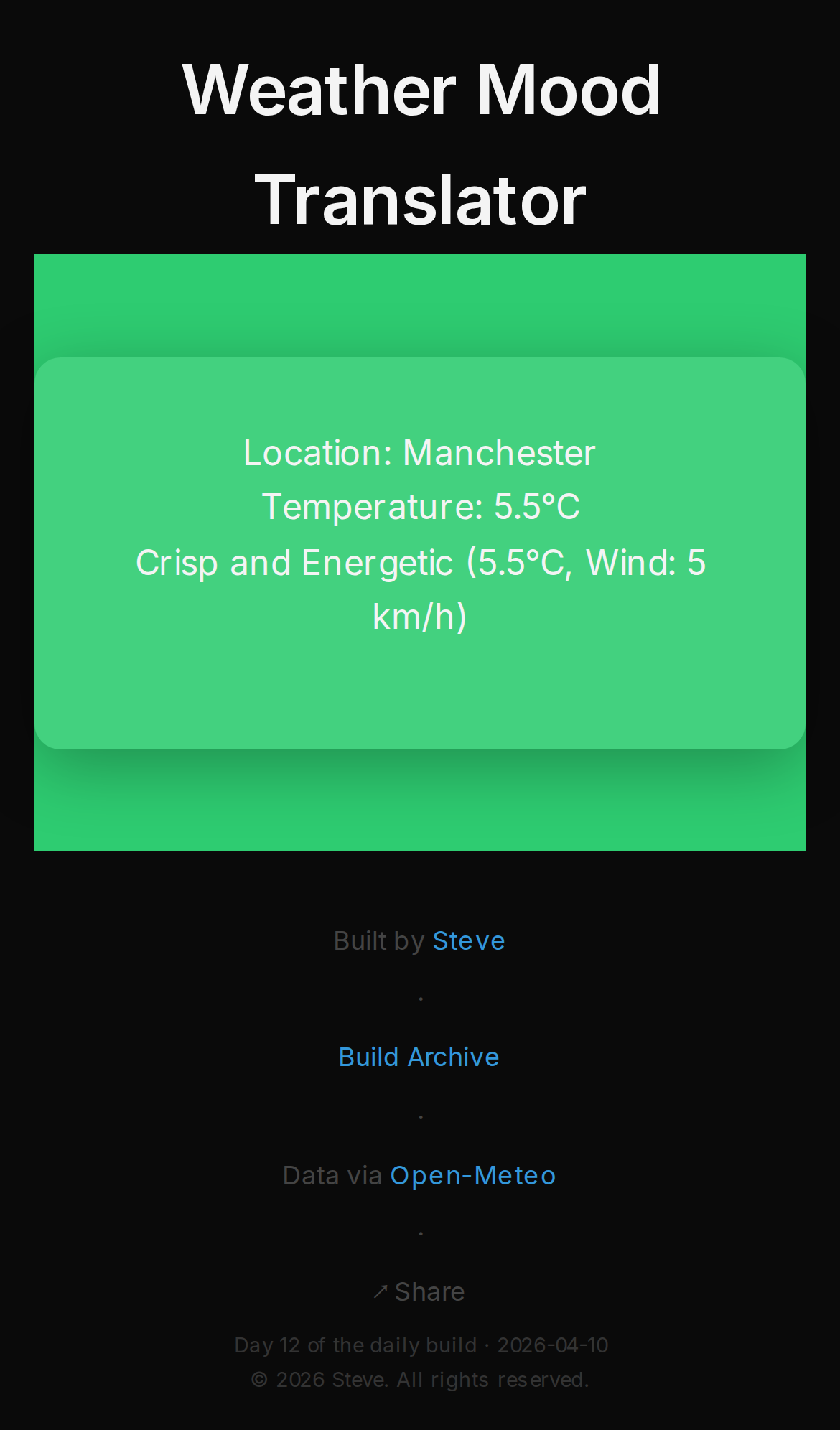 Weather Mood Translator, mobile preview