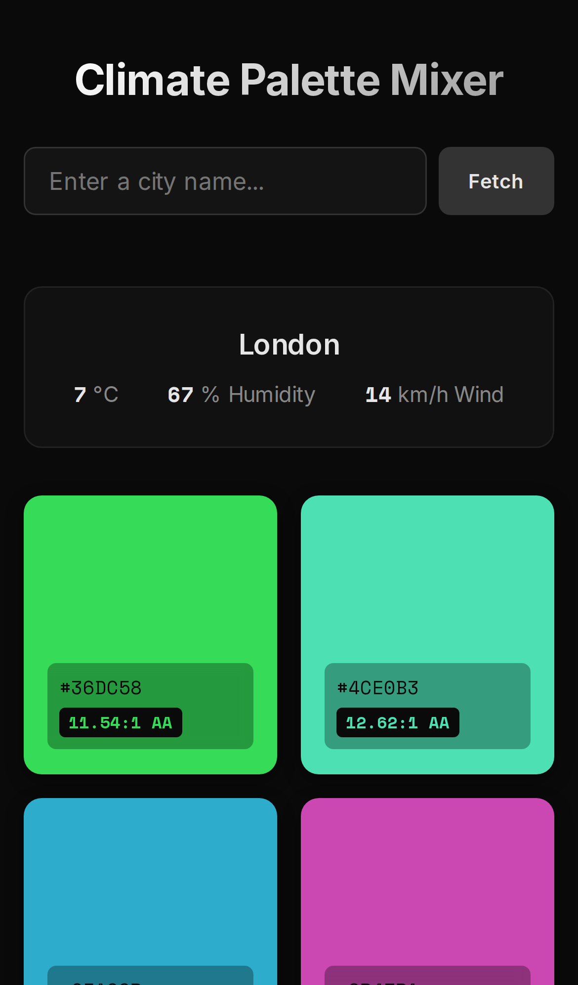 Climate Palette Mixer, mobile preview