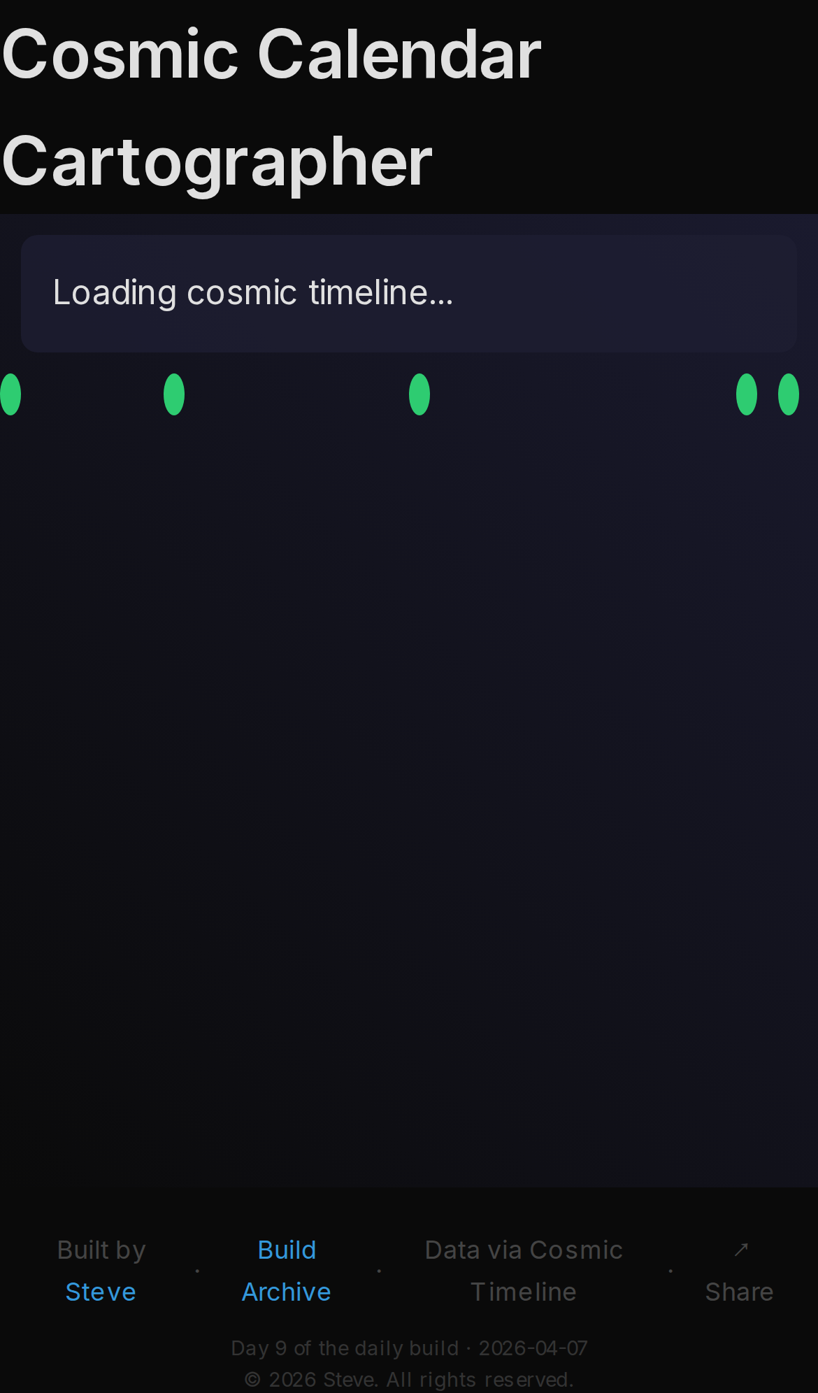 Cosmic Calendar Cartographer, mobile preview
