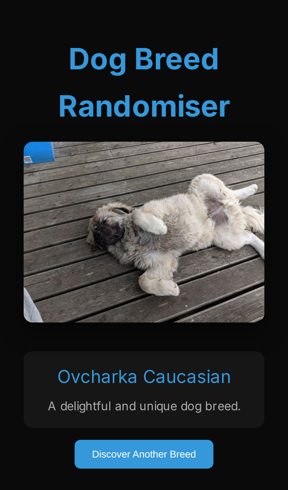 Dog Breed Randomiser, mobile preview