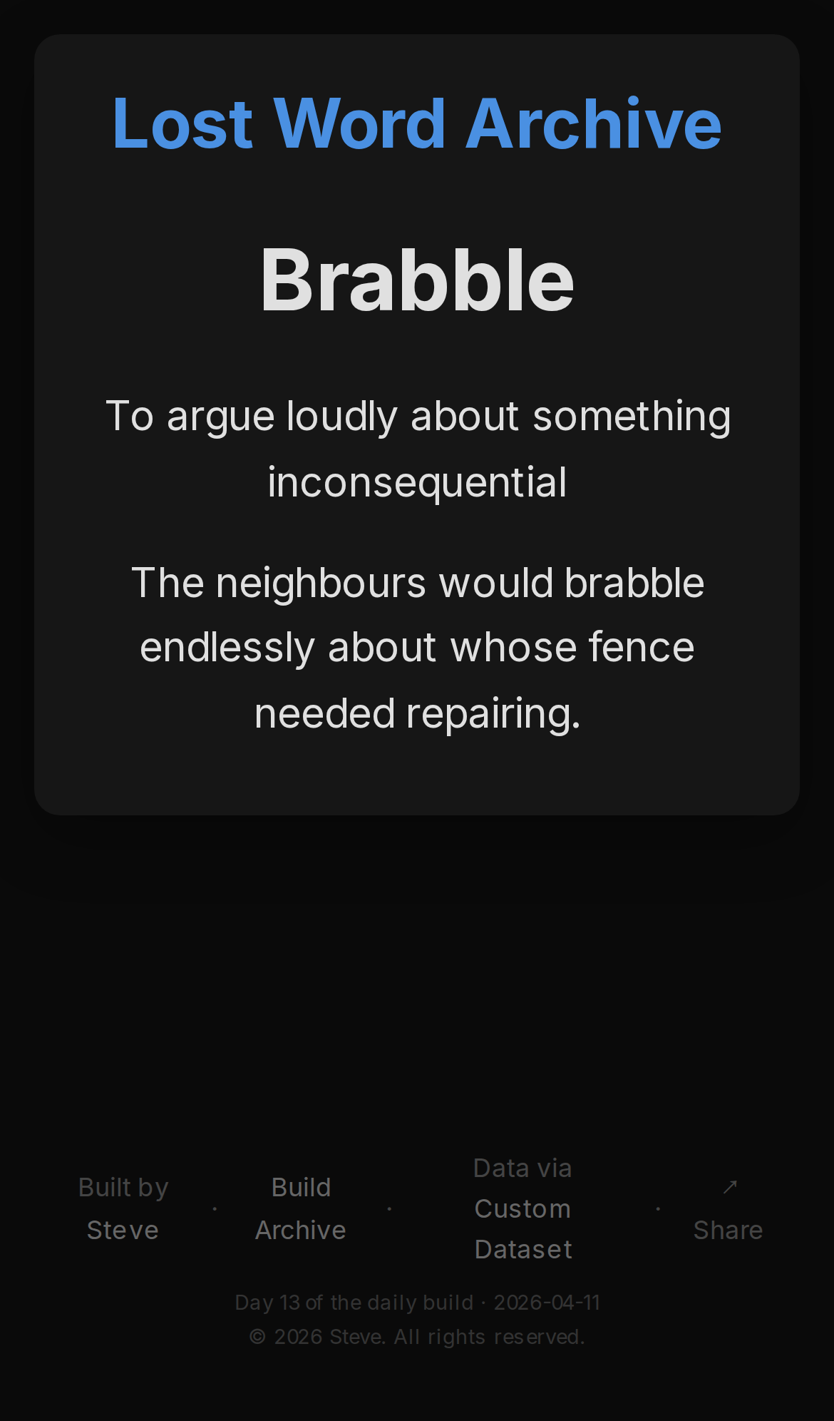 Lost Word Archive, mobile preview