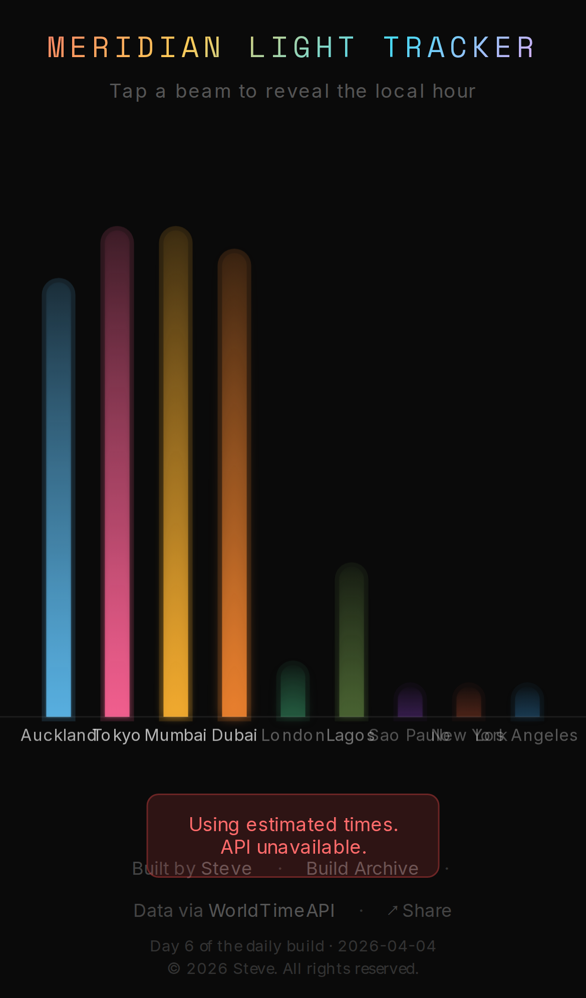 Meridian Light Tracker, mobile preview