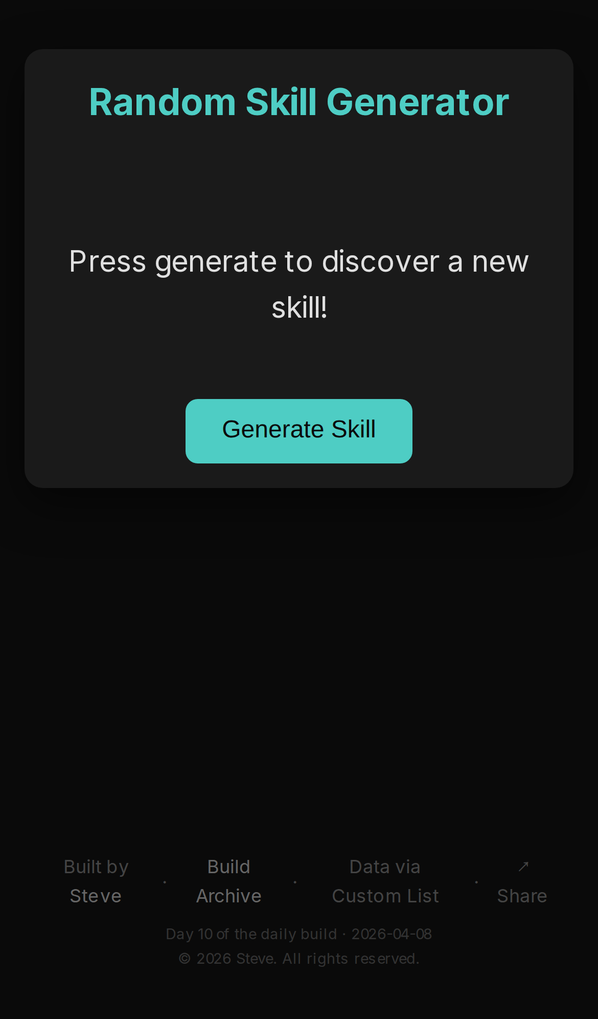 Random Skill Generator, mobile preview