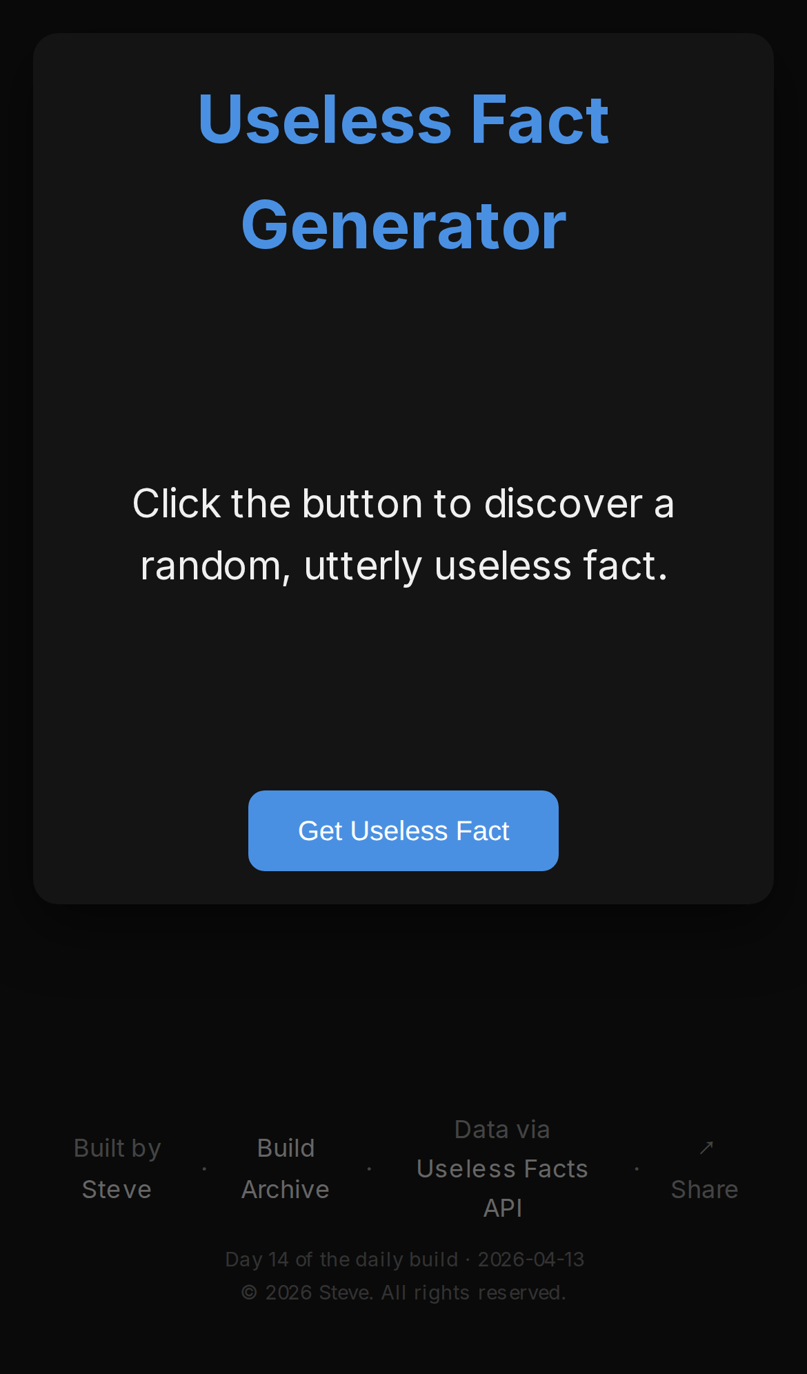 Useless Fact Display, mobile preview