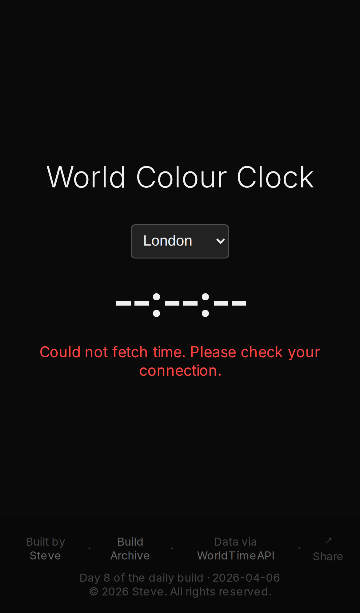 World Colour Clock, mobile preview
